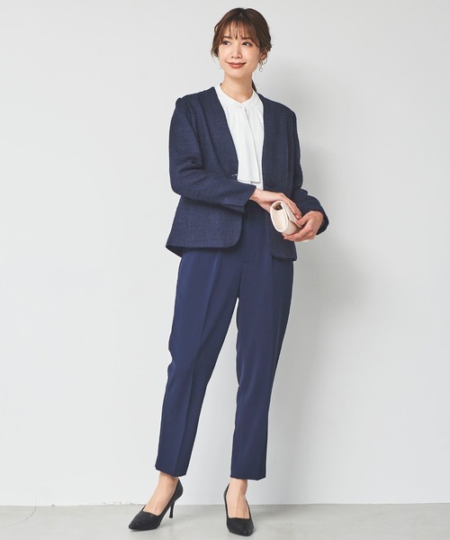DRESS LAB(ドレスラボ)の「【手洗い可/セレモニースーツ】ツイードノーカラージャケット・タックセンタープレスパンツ 2点セット ≪卒業式 入学式 ママスーツ≫(スーツセット・レディース・ネイビー/アイボリー/ブラック・LL/L/S/M)」の7枚目の写真