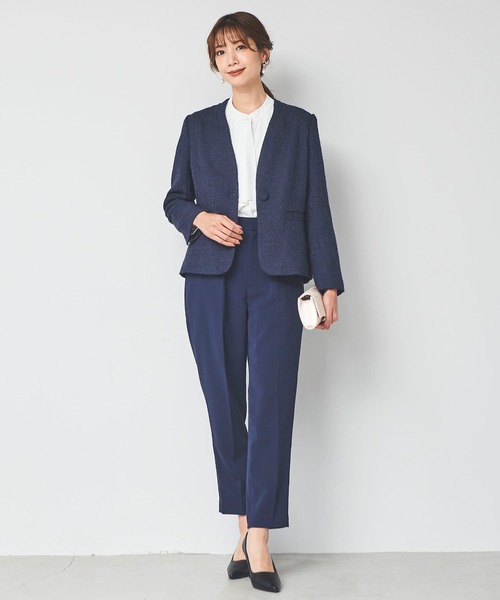 DRESS LAB(ドレスラボ)の「【手洗い可/セレモニースーツ】ツイードノーカラージャケット・タックセンタープレスパンツ 2点セット ≪卒業式 入学式 ママスーツ≫(スーツセット・レディース・ネイビー/アイボリー/ブラック・LL/L/S/M)」の10枚目の写真