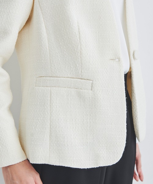 ドレスラボ ノーカラージャケット タックセンタープレスパンツスリムセットアップ DRESS LAB セットアップ 「手洗い可能/セットアップ」ノーカラー