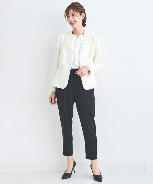 ドレスラボ ノーカラージャケット タックセンタープレスパンツスリムセットアップ セール】【手洗い可能/セットアップ】ノーカラージャケット