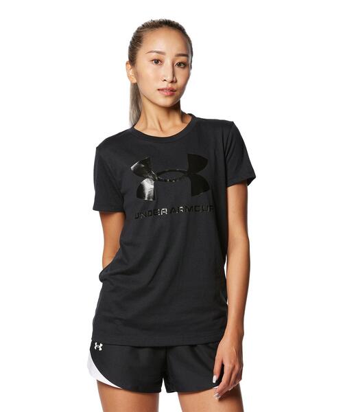 UNDER ARMOUR(アンダーアーマー)の「UAライブ スポーツスタイル グラフィックショートスリーブ クルー(トレーニング/レディース)(Tシャツ/カットソー・レディース・ブラック系その他・L/S)」の1枚目の写真