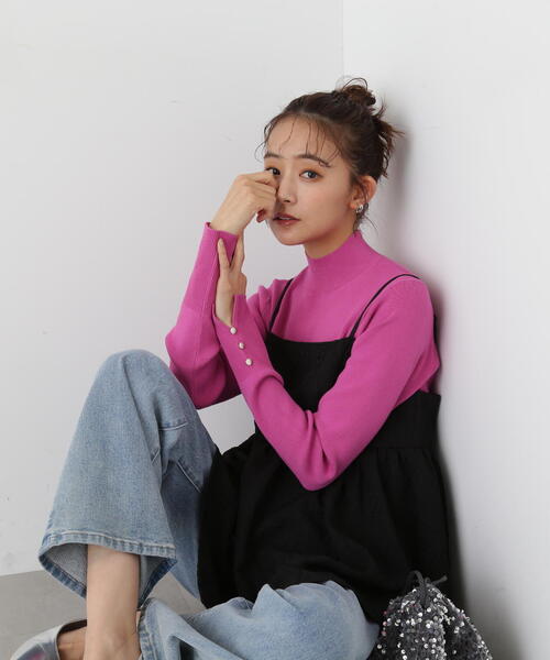 N.(N. Natural Beauty Basic)(エヌエヌナチュラルビューティーベーシック)の「◆スリットカフス総針ニット(ニット/セーター・レディース・オフホワイト/ホワイト×ブラック/グレー/ピンク・MEDIUM)」の18枚目の写真