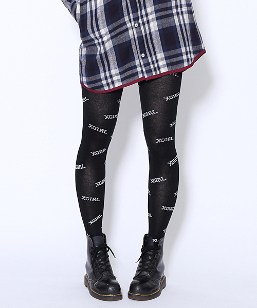 X-girl(エックスガール)の「COLLEGE LOGO TIGHTS(タイツ/ストッキング・レディース・ブラック/ネイビー・ONE SIZE)」の1枚目の写真