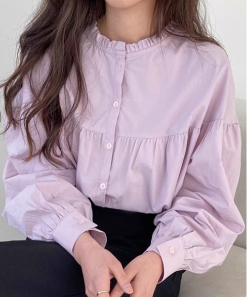 MAISON DE THERESE(メゾン ド テレーズ)の「パフスリーブシャツ(シャツ/ブラウス・レディース・ホワイト/パープル・S/M)」の1枚目の写真