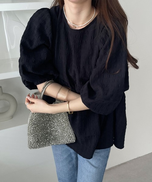 andme(アンドミー)の「チェック柄ふくれジャガードペプラムチュニックトップス(シャツ/ブラウス・レディース・オフホワイト/ブラック/コーラル/ライトグリーン・M)」の18枚目の写真