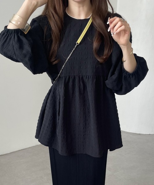 andme(アンドミー)の「チェック柄ふくれジャガードペプラムチュニックトップス(シャツ/ブラウス・レディース・オフホワイト/ブラック/コーラル/ライトグリーン・M)」の20枚目の写真