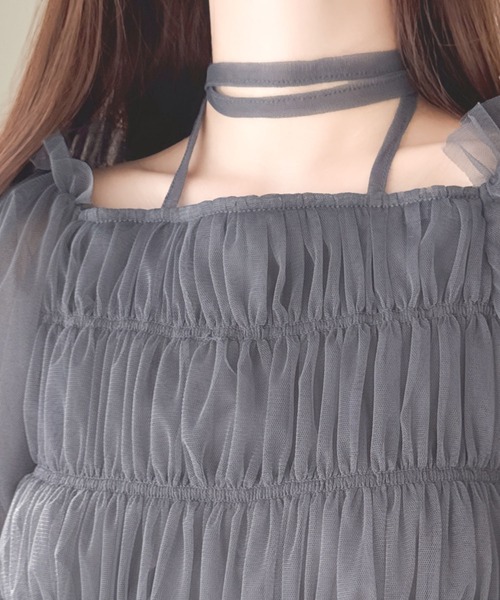 mily bilet(ミウィビレット)の「【mily bilet】自由自在な着こなしが楽しめる。リボン使い2WAYボリュームスリーブチュールオフショルブラウス(シャツ/ブラウス・レディース・アイボリー/ブラック/グレー・X-LARGE/SMALL/MEDIUM/LARGE)」の15枚目の写真