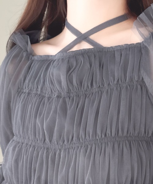 mily bilet(ミウィビレット)の「【mily bilet】自由自在な着こなしが楽しめる。リボン使い2WAYボリュームスリーブチュールオフショルブラウス(シャツ/ブラウス・レディース・アイボリー/ブラック/グレー・X-LARGE/SMALL/MEDIUM/LARGE)」の16枚目の写真