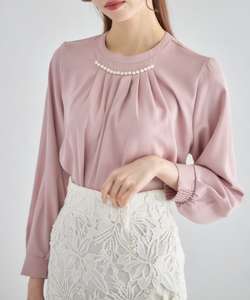 tocco closet（トッコ　クローゼット）の「パール付きタック入りベネシャンブラウス（シャツ/ブラウス・レディース・アイボリー/ピンク/ライトグレー/ネイビー・M）」の4枚目の写真