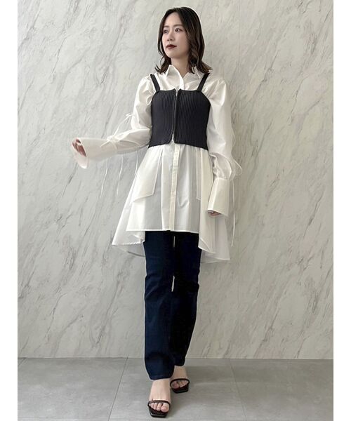 dazzlin（ダズリン）の「ダブルジップニットビスチェ（キャミソール・レディース・ブラック/オフホワイト/オレンジ・FREE）」の8枚目の写真