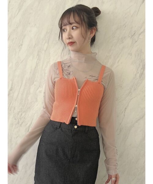 dazzlin（ダズリン）の「ダブルジップニットビスチェ（キャミソール・レディース・ブラック/オフホワイト/オレンジ・FREE）」の14枚目の写真