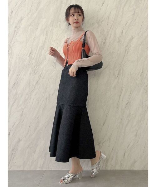 dazzlin（ダズリン）の「ダブルジップニットビスチェ（キャミソール・レディース・ブラック/オフホワイト/オレンジ・FREE）」の13枚目の写真