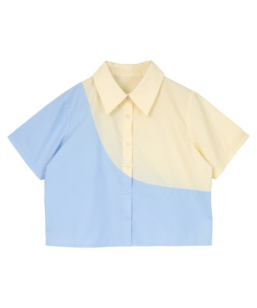 miette（ミエット）の「カーブラインバイカラー半袖シャツ（シャツ/ブラウス・レディース・オフホワイト/ホワイト系その他/ライトグリーン・FREE）」の2枚目の写真