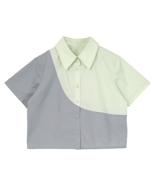 miette（ミエット）の「カーブラインバイカラー半袖シャツ（シャツ/ブラウス・レディース・オフホワイト/ホワイト系その他/ライトグリーン・FREE）」の3枚目の写真