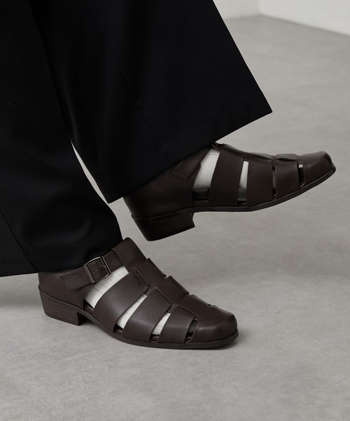 CALLNE 本革　スクエアトゥグルカヒールサンダル　サイズ４０ CALLNE（カルネ）の「【CALLNE】Real Leather Squaretoe Gluca