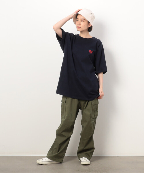 【返品交換不可】 セール】ハートロゴプリント ロング丈半袖Tシャツ（Tシャツ ルームウェア・パジャマ