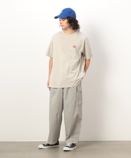 Purple&Yellow（パープルアンドイエロー）の「ハートロゴプリント ロング丈半袖Ｔシャツ（Tシャツ/カットソー・メンズ・ネイビー/ベージュ/ホワイト/ブラック・SMALL/MEDIUM/LARGE）」の19枚目の写真