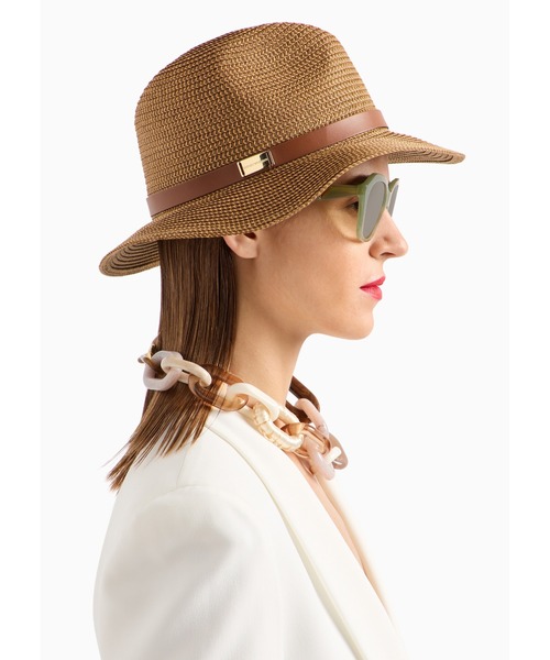 EMPORIO ARMANI（エンポリオアルマーニ）の「【エンポリオ アルマーニ】ツートンウーブンハット ペーパーヤーン（ハット・レディース・ブラウン/ブラック・57/58cm）」の4枚目の写真