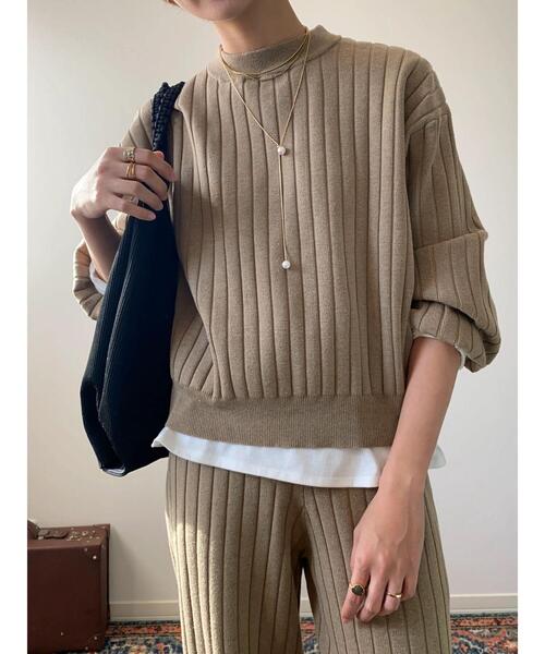 Green　Parks（グリーンパークス）の「リブニットプルオーバー（ニット/セーター・レディース・カーキ/ネイビー/ベージュ・FREE）」の11枚目の写真