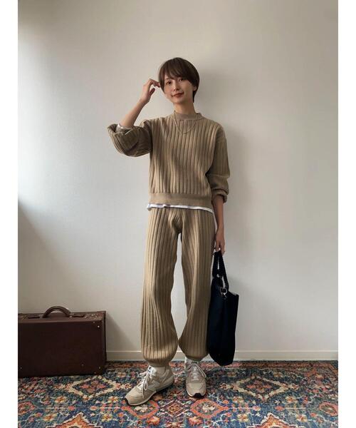 Green　Parks（グリーンパークス）の「リブニットプルオーバー（ニット/セーター・レディース・カーキ/ネイビー/ベージュ・FREE）」の4枚目の写真