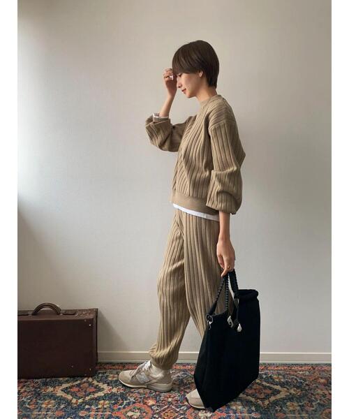 Green　Parks（グリーンパークス）の「リブニットプルオーバー（ニット/セーター・レディース・カーキ/ネイビー/ベージュ・FREE）」の5枚目の写真