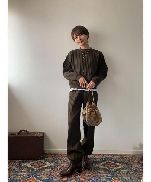 Green　Parks（グリーンパークス）の「リブニットプルオーバー（ニット/セーター・レディース・カーキ/ネイビー/ベージュ・FREE）」の13枚目の写真