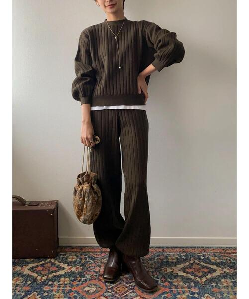 Green　Parks（グリーンパークス）の「リブニットプルオーバー（ニット/セーター・レディース・カーキ/ネイビー/ベージュ・FREE）」の15枚目の写真