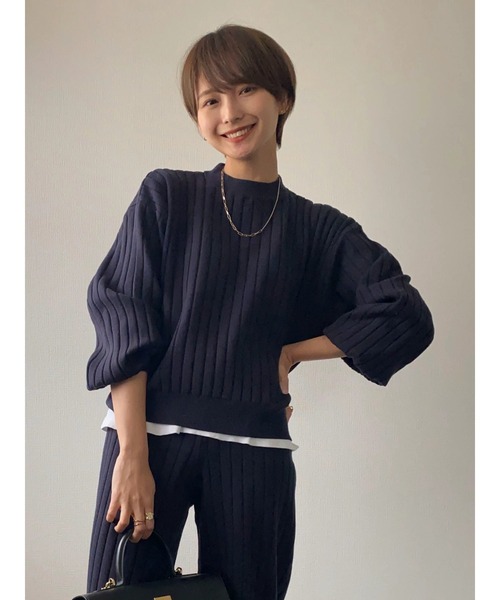 Green　Parks（グリーンパークス）の「リブニットプルオーバー（ニット/セーター・レディース・カーキ/ネイビー/ベージュ・FREE）」の3枚目の写真