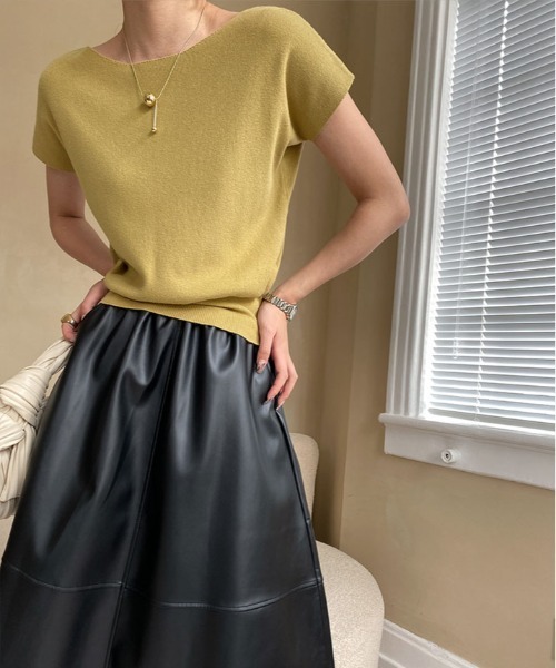 kirakiraShop(キラキラショップ)の「ボートネック 半袖 ニットソー(ニット/セーター・レディース・ピンク/ホワイト/ブルー/ブラック/マスタード/モカ/ベージュ・FREE)」の8枚目の写真