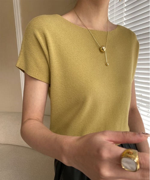 kirakiraShop(キラキラショップ)の「ボートネック 半袖 ニットソー(ニット/セーター・レディース・ピンク/ホワイト/ブルー/ブラック/マスタード/モカ/ベージュ・FREE)」の10枚目の写真
