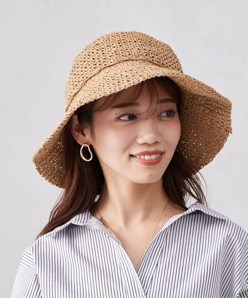 Chez toi(シェトワ)の「シンプル細編みペーパーHAT(ハット・レディース・ライトベージュ/ベージュ・FREE)」の5枚目の写真