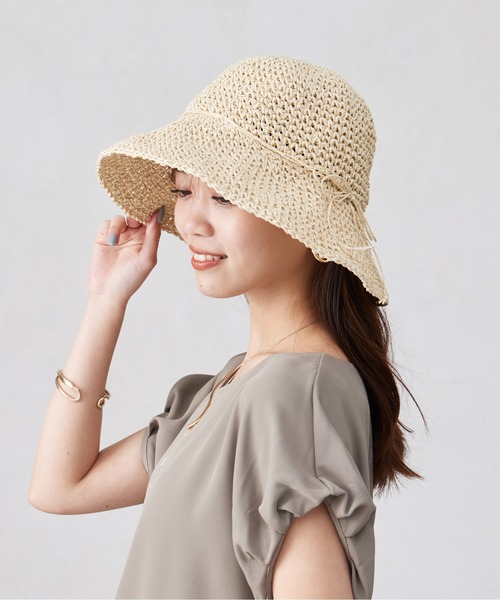 Chez toi(シェトワ)の「シンプル細編みペーパーHAT(ハット・レディース・ライトベージュ/ベージュ・FREE)」の7枚目の写真