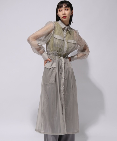 HARE(ハレ)の「シアーポケットドロストワンピース(HARE)(ワンピース・レディース・ライトグレー/ブラック・FREE)」の1枚目の写真