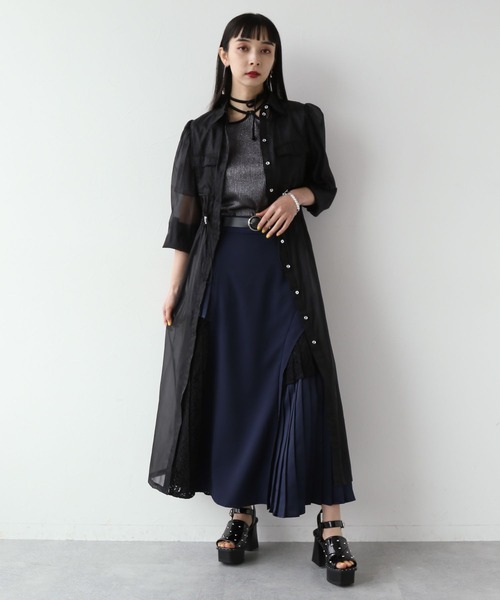 HARE(ハレ)の「シアーポケットドロストワンピース(HARE)(ワンピース・レディース・ライトグレー/ブラック・FREE)」の4枚目の写真