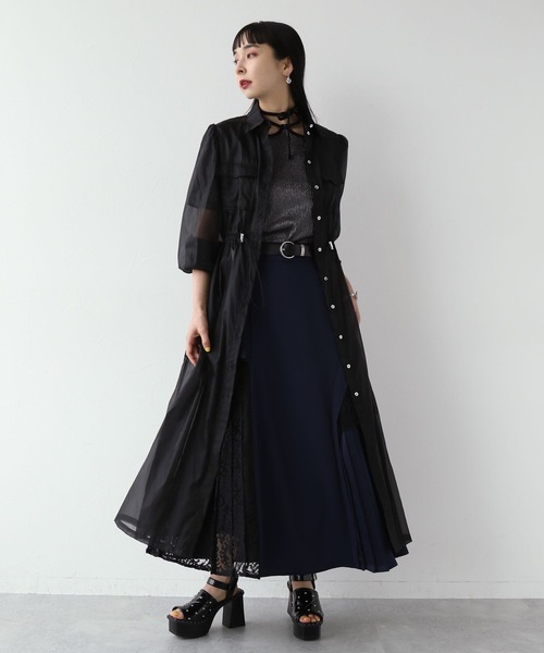 HARE(ハレ)の「シアーポケットドロストワンピース(HARE)(ワンピース・レディース・ライトグレー/ブラック・FREE)」の5枚目の写真