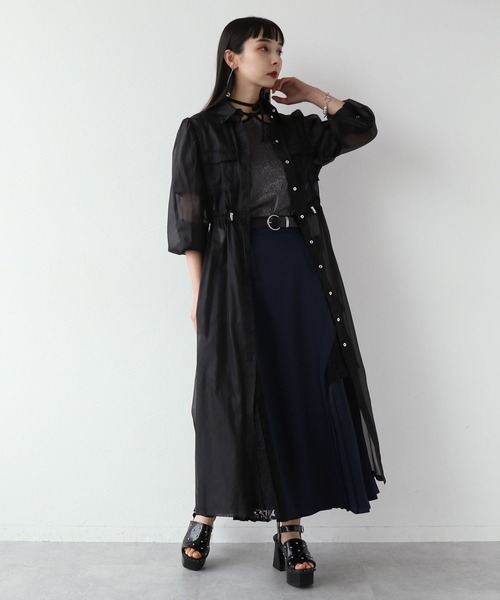 HARE(ハレ)の「シアーポケットドロストワンピース(HARE)(ワンピース・レディース・ライトグレー/ブラック・FREE)」の6枚目の写真