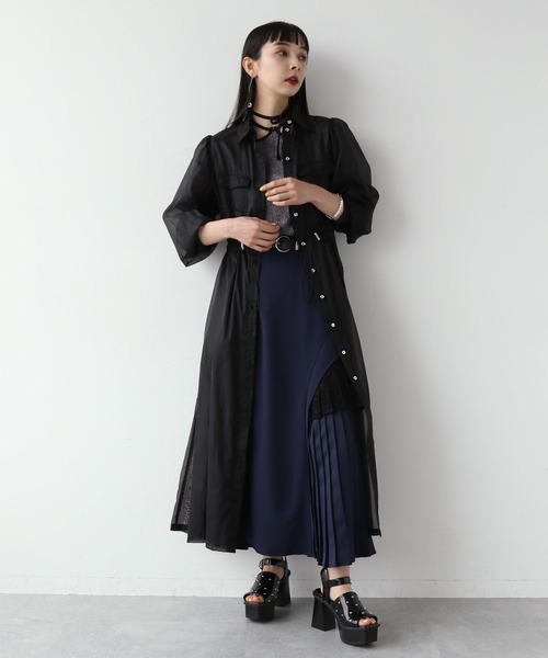 HARE(ハレ)の「シアーポケットドロストワンピース(HARE)(ワンピース・レディース・ライトグレー/ブラック・FREE)」の7枚目の写真