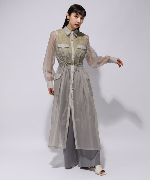 HARE(ハレ)の「シアーポケットドロストワンピース(HARE)(ワンピース・レディース・ライトグレー/ブラック・FREE)」の9枚目の写真