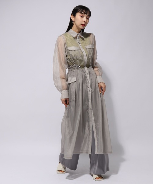 HARE(ハレ)の「シアーポケットドロストワンピース(HARE)(ワンピース・レディース・ライトグレー/ブラック・FREE)」の10枚目の写真