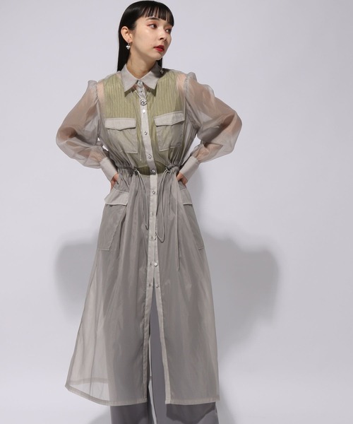 HARE(ハレ)の「シアーポケットドロストワンピース(HARE)(ワンピース・レディース・ライトグレー/ブラック・FREE)」の12枚目の写真