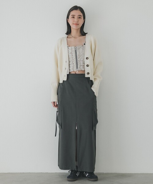 PUBLIC TOKYO(パブリックトウキョウ)の「スイッチパターンニットカーディガン/ショートニット(カーディガン/ボレロ・レディース・ホワイト/ブラック/ライム・FREE)」の4枚目の写真