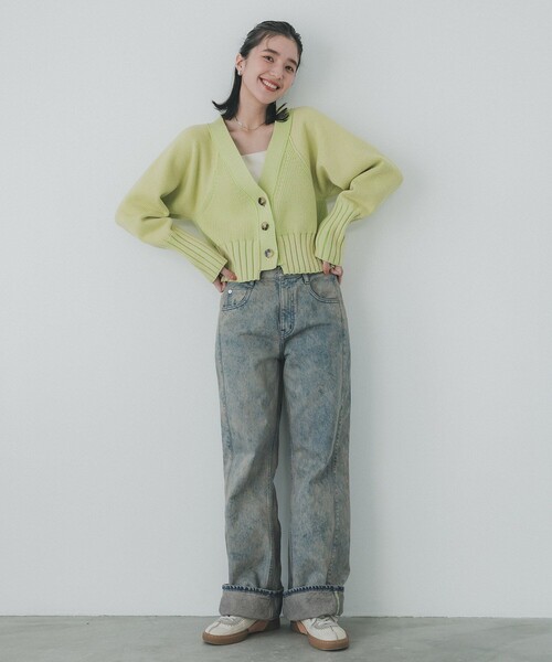 PUBLIC TOKYO(パブリックトウキョウ)の「スイッチパターンニットカーディガン/ショートニット(カーディガン/ボレロ・レディース・ホワイト/ブラック/ライム・FREE)」の7枚目の写真