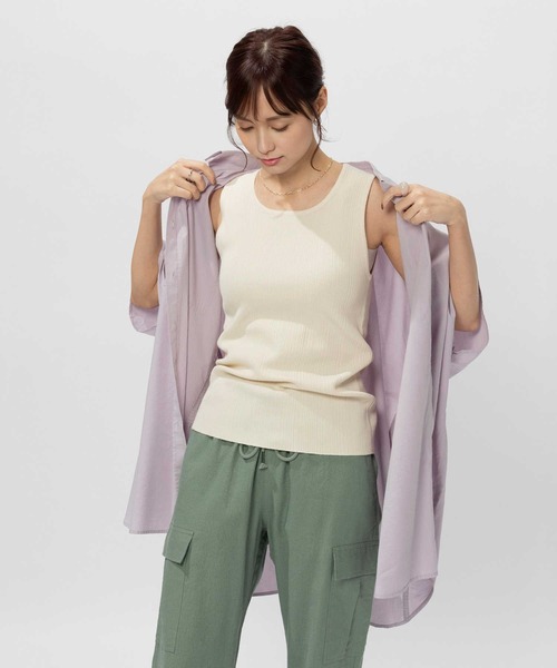 BACK NUMBER(バックナンバー)の「【BACK NUMBER】ニットリブタンクトップ(タンクトップ・レディース・ブラック/ホワイト×カーキブラウン/ホワイト×グリーン/オフホワイト/ブラック×ブルー/ベージュ・XL/S/M/L)」の6枚目の写真