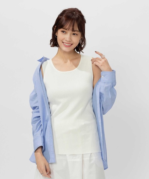 BACK NUMBER(バックナンバー)の「【BACK NUMBER】ニットリブタンクトップ(タンクトップ・レディース・ブラック/ホワイト×カーキブラウン/ホワイト×グリーン/オフホワイト/ブラック×ブルー/ベージュ・XL/S/M/L)」の2枚目の写真