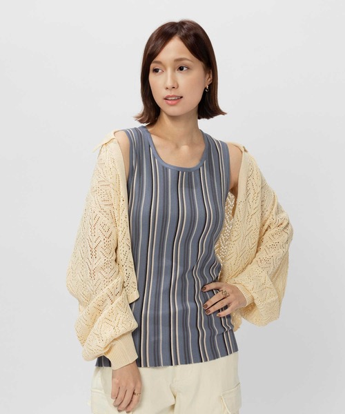 BACK NUMBER(バックナンバー)の「【BACK NUMBER】ニットリブタンクトップ(タンクトップ・レディース・ブラック/ホワイト×カーキブラウン/ホワイト×グリーン/オフホワイト/ブラック×ブルー/ベージュ・XL/S/M/L)」の1枚目の写真