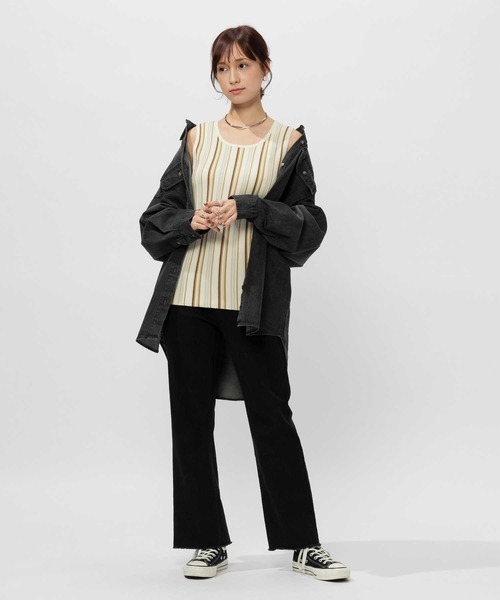 BACK NUMBER(バックナンバー)の「【BACK NUMBER】ニットリブタンクトップ(タンクトップ・レディース・ブラック/ホワイト×カーキブラウン/ホワイト×グリーン/オフホワイト/ブラック×ブルー/ベージュ・XL/S/M/L)」の12枚目の写真