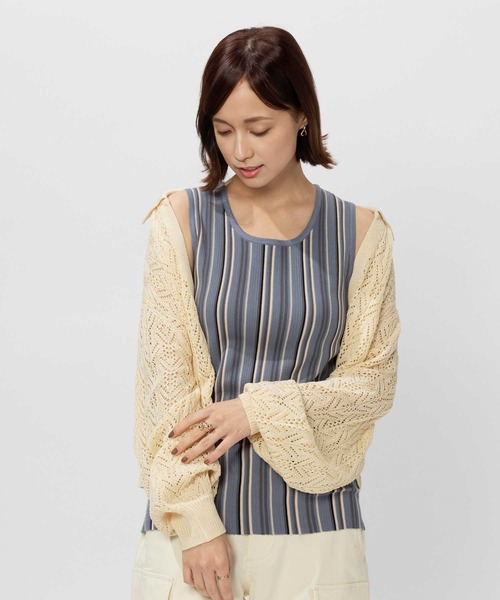 BACK NUMBER(バックナンバー)の「【BACK NUMBER】ニットリブタンクトップ(タンクトップ・レディース・ブラック/ホワイト×カーキブラウン/ホワイト×グリーン/オフホワイト/ブラック×ブルー/ベージュ・XL/S/M/L)」の18枚目の写真