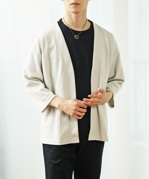 TopIsm（トップイズム）の「速乾加工 鹿の子素材 ボタンレス 7分袖カーディガン（カーディガン/ボレロ・メンズ・ダークブルー/グレイッシュベージュ/ブラック/ダークグリーン・M/L）」の3枚目の写真