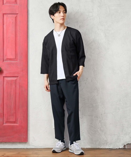 TopIsm（トップイズム）の「速乾加工 鹿の子素材 ボタンレス 7分袖カーディガン（カーディガン/ボレロ・メンズ・ダークブルー/グレイッシュベージュ/ブラック/ダークグリーン・M/L）」の5枚目の写真