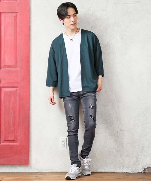 TopIsm（トップイズム）の「速乾加工 鹿の子素材 ボタンレス 7分袖カーディガン（カーディガン/ボレロ・メンズ・ダークブルー/グレイッシュベージュ/ブラック/ダークグリーン・M/L）」の8枚目の写真